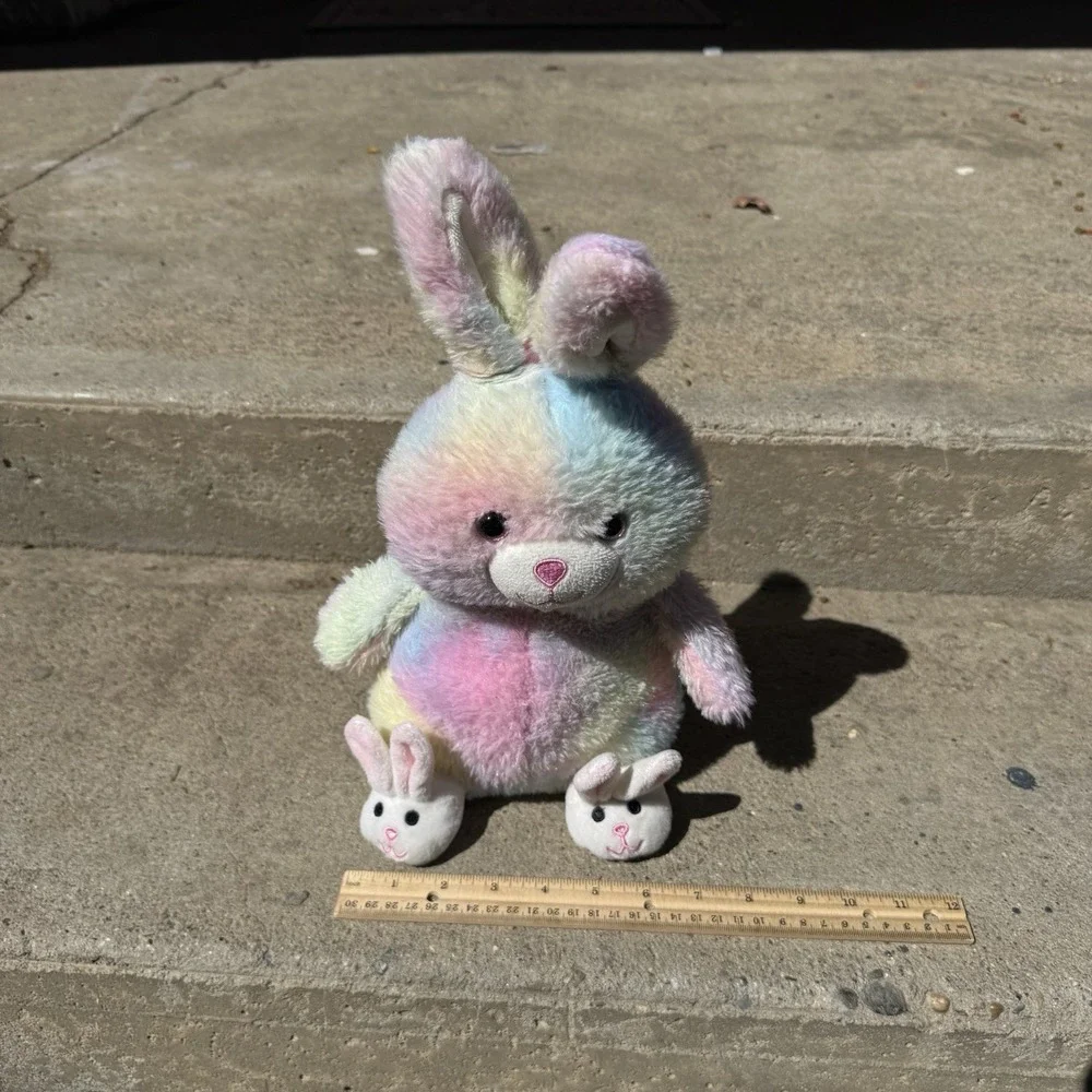 Tyedye‎ Bunny Plush Wearing Bunny Slippers Rainbow Pastel